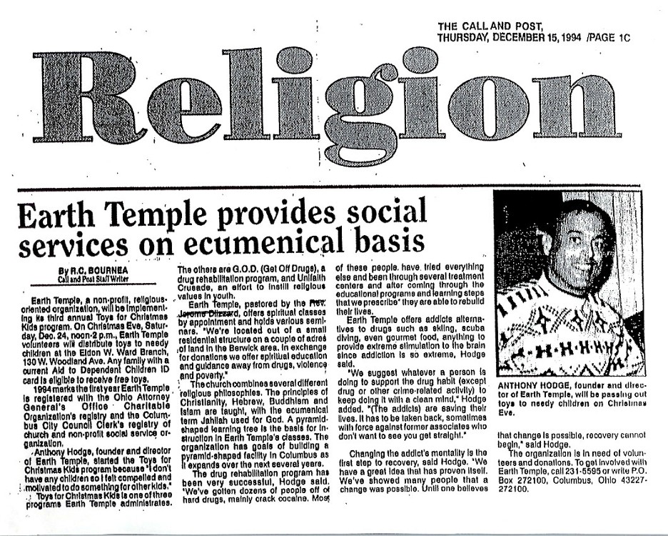 Earth Temple Provides Social Services on Ecumenical Basis